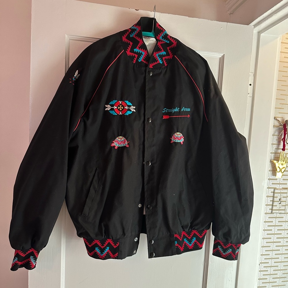 Vintage embroidered bomber jacket with Native American imagery